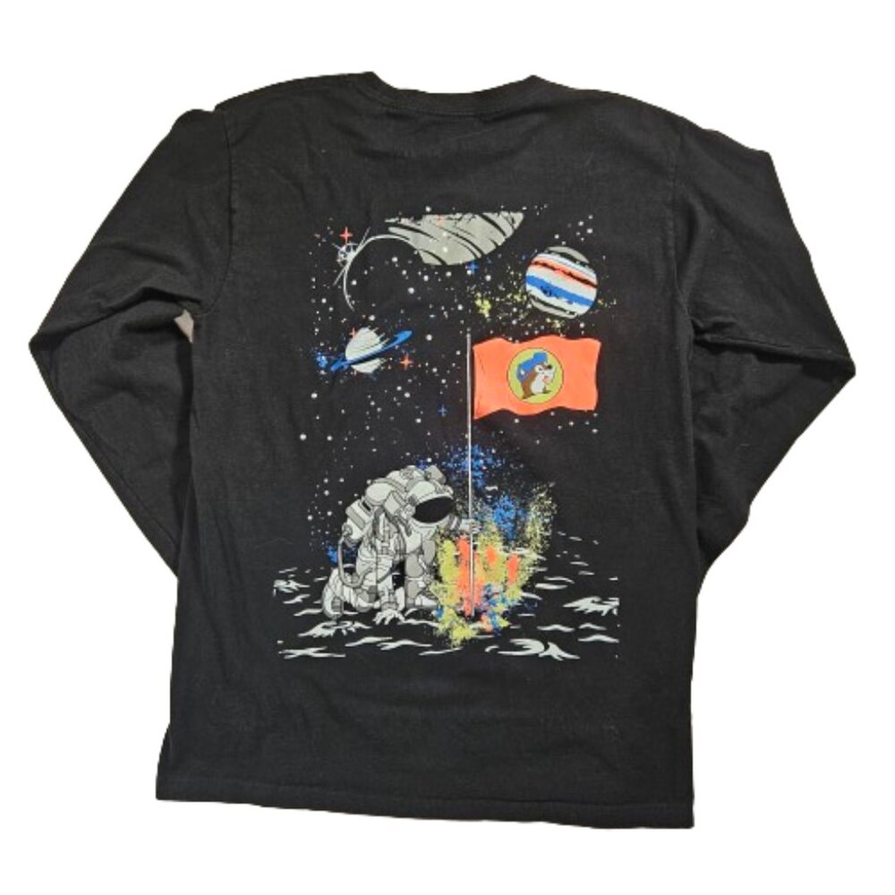 Buc-ee's Astronaut on the Moon Black Long Sleeve Shirt Unisex Men's Size Small